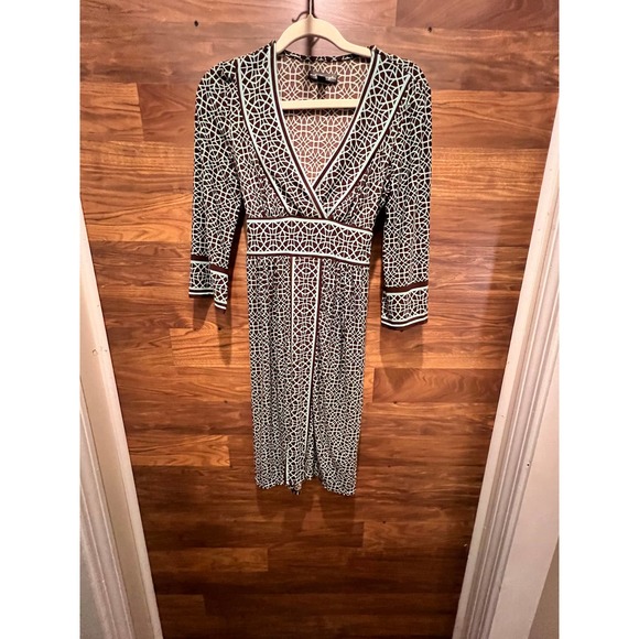 City Triangles Stretch Knit Sheath 3/4 Sleeve V Neck Mint Green & Brown Medium - Picture 9 of 12